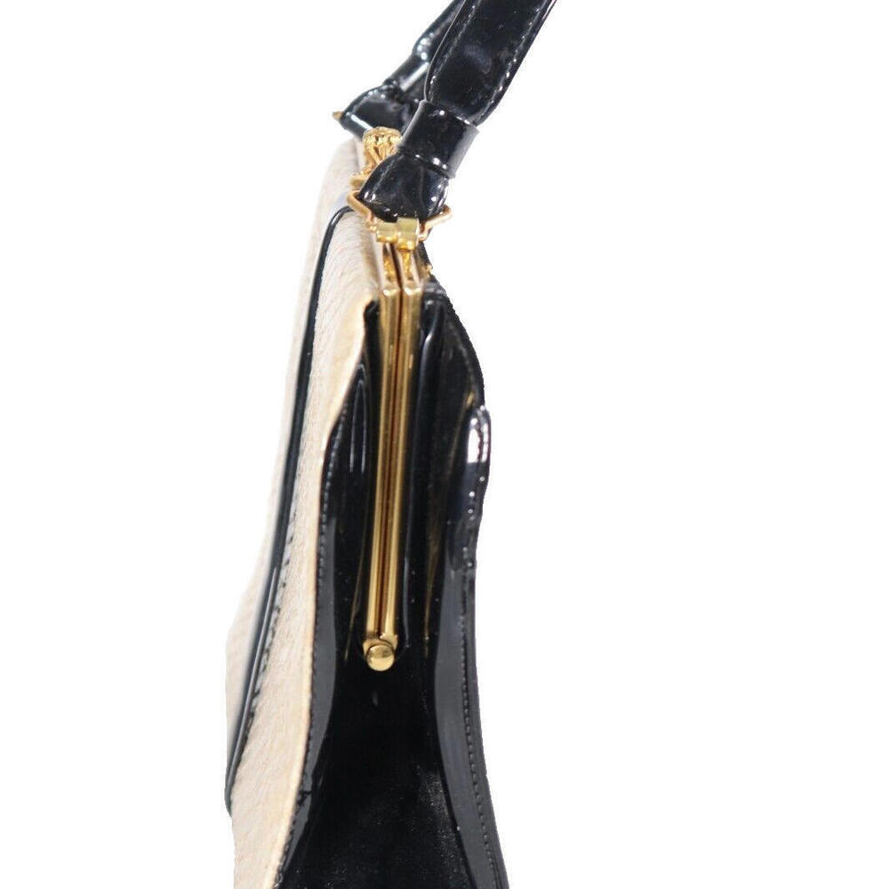 Vintage Women’s Small Cream Black Patent Faux Python Snake Skin Handbag Purse - Picture 6 of 11